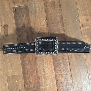 Express Black Studded Belt with Square Buckle